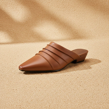 Handmade Sheepskin Ruched Mule Slides – Square Toe Low Heel FitiqueFit