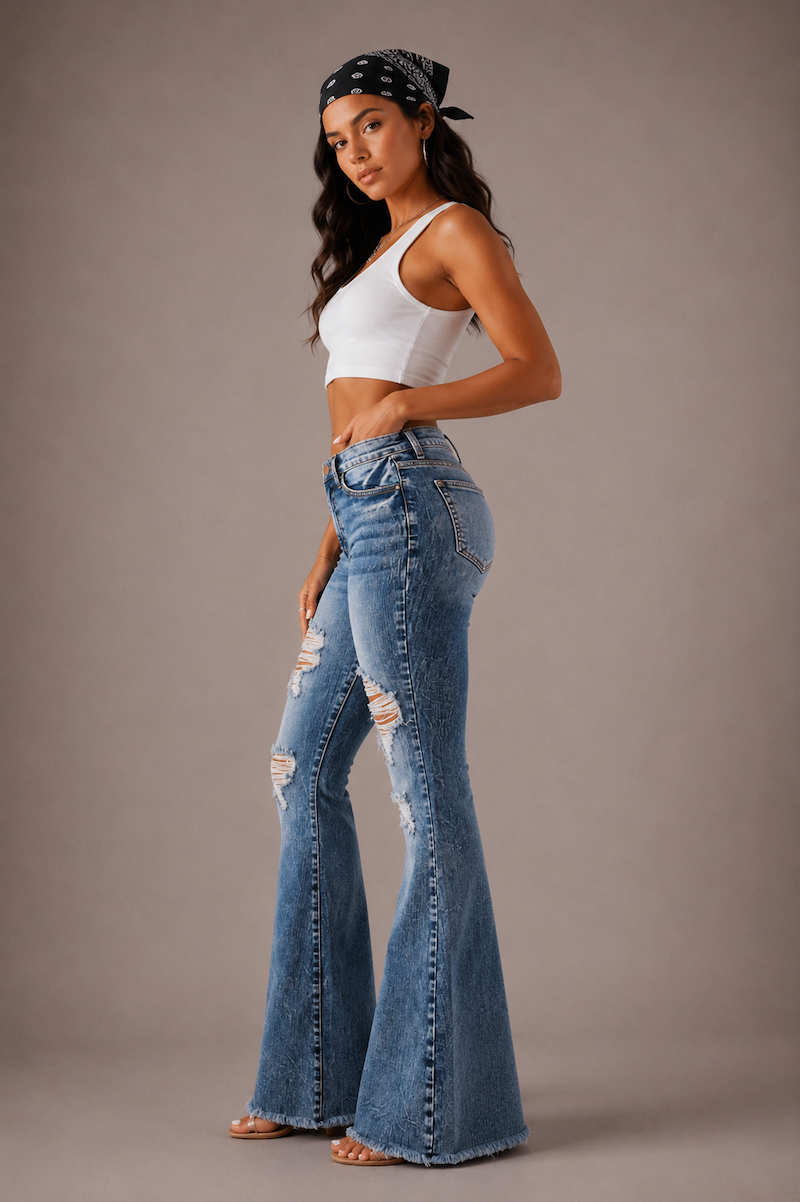 Storm Bell Bottom Jean in Stone Wash GJG DENIM