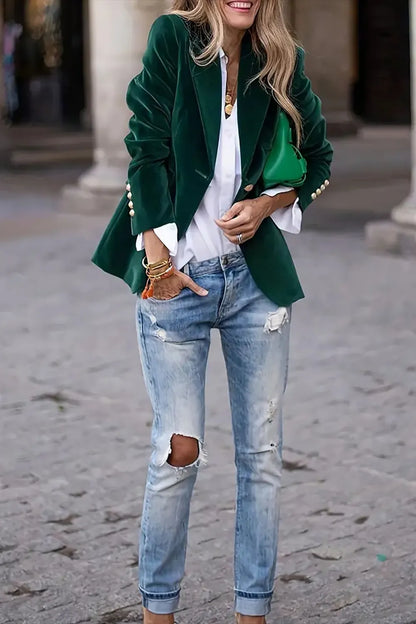 One-Button Lapel Collar Long Sleeve Blazer for Women FitiqueFit