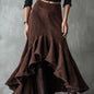 Western Brown High-Low Eco Suede Ruffle Maxi Skirt Grayceful LLC