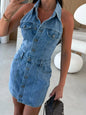 Button Front Sleeveless Denim Mini Dress New Era Fashion LLc
