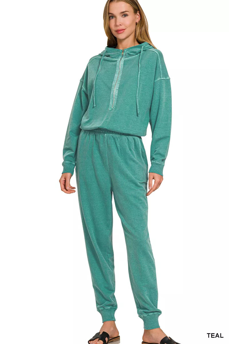 Zenana Enzyme Washed French Terry Jumpsuit New Era Fashion LLc