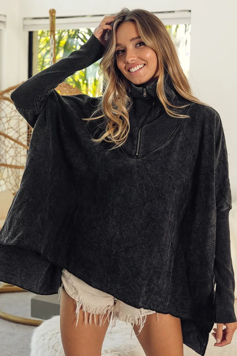BiBi Vintage Washed Quilted Half Zip Top West2East Surf