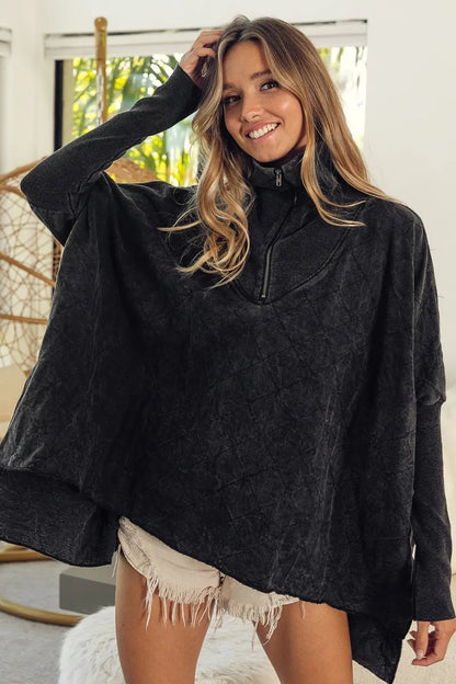 BiBi Vintage Washed Quilted Half Zip Top West2East Surf