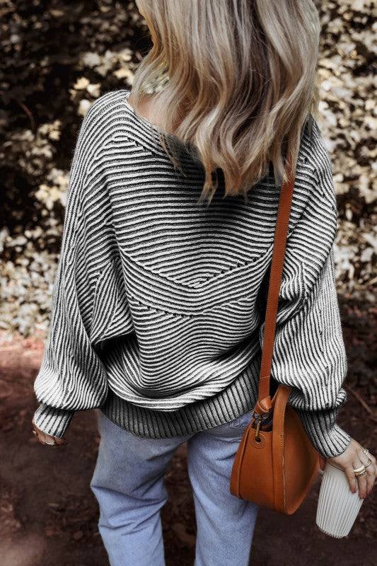 Stripe Ribbed Knit Boat Neck Sweater Shop Style & More | Fresh Looks, Everyday Deals & Free Shipping
