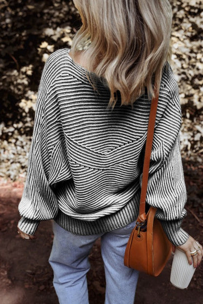Stripe Ribbed Knit Boat Neck Sweater Shop Style & More | Fresh Looks, Everyday Deals & Free Shipping
