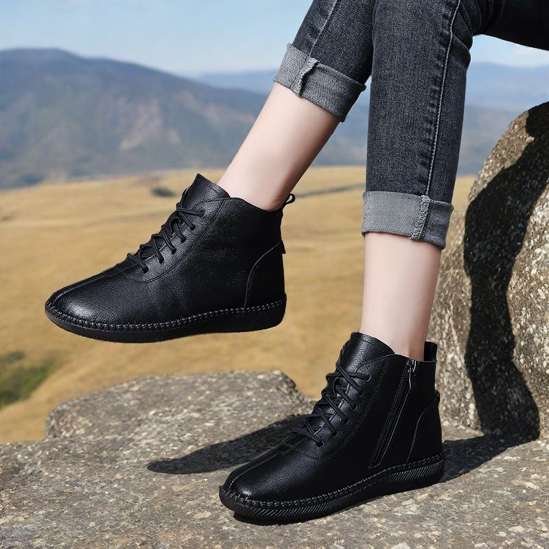 Women’s Genuine Leather Soft-Soled Flat Ankle Boots FitiqueFit
