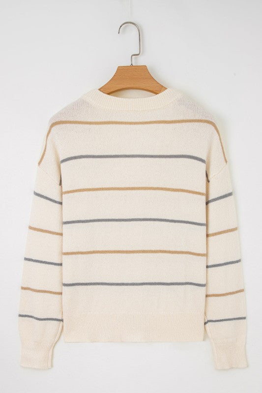 Stripe Buttoned V-Neck Cardigan Sweater Shop Style & More | Fresh Looks, Everyday Deals & Free Shipping