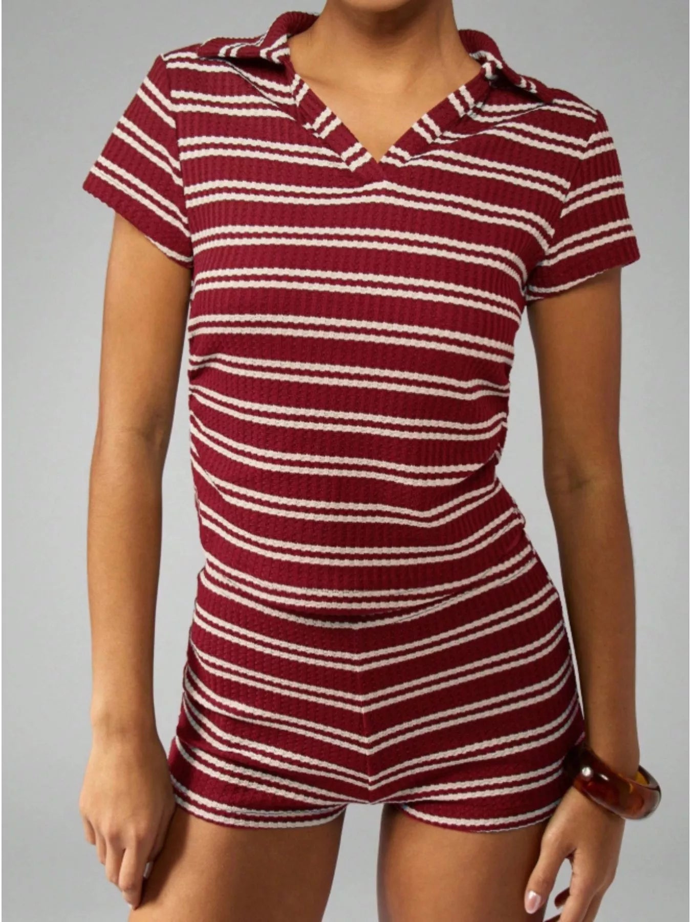 Striped Knit Short Sleeve Top & Shorts Set New Era Fashion LLc