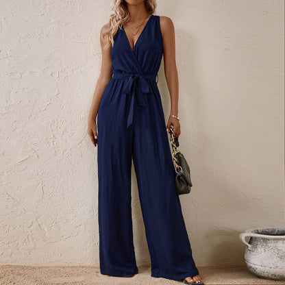 Women's Strap High-Waist Sleeveless Jumpsuit – Ice Silk Casual Wide-Leg FitiqueFit