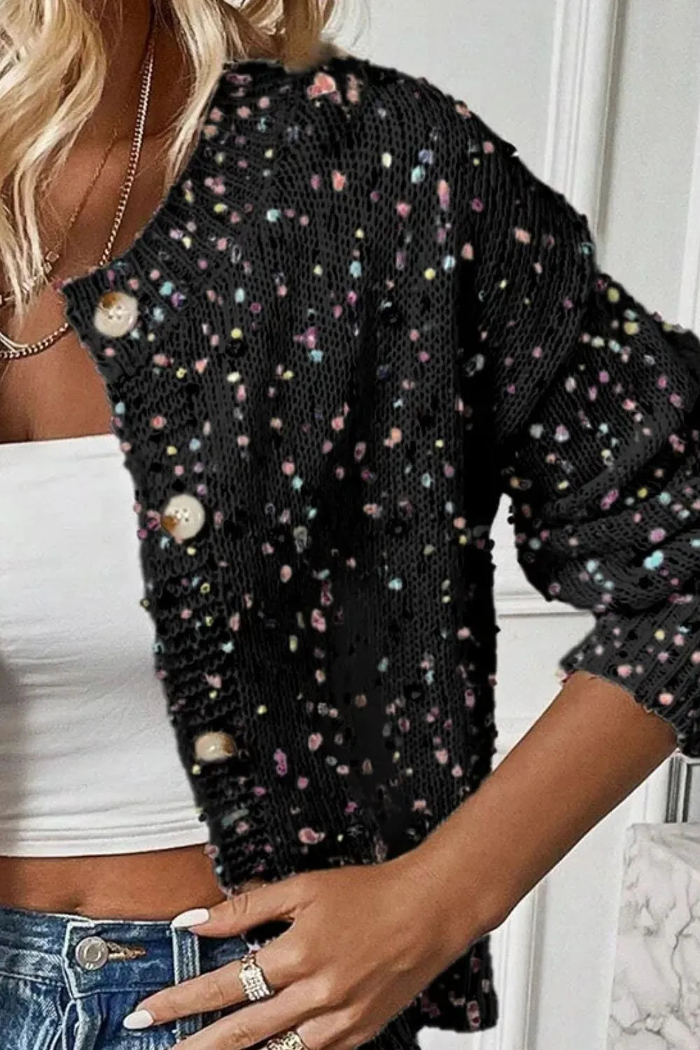 Confetti Button Up Long Sleeve Cardigan New Era Fashion LLc