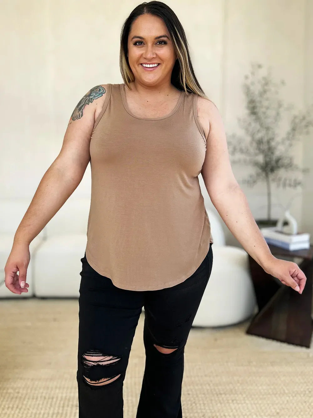 Basic Bae Full Size Round Neck Curved Hem Tank New Era Fashion LLc