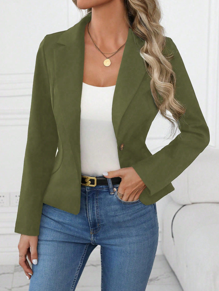 Women's Slim Fit Solid Color Blazer – French Style Long Sleeve Jacket FitiqueFit