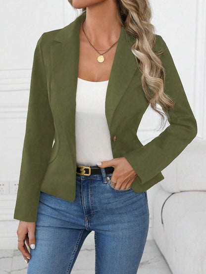 Women's Slim Fit Solid Color Blazer – French Style Long Sleeve Jacket FitiqueFit