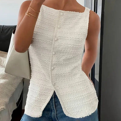 Trendy Square Neck Button Up Vest Top Y2k Going Out Tank Tops FitiqueFit