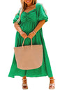 Bright Green Ruched Front Puff Sleeve Plus Size Long Dress Garden Naked Curves