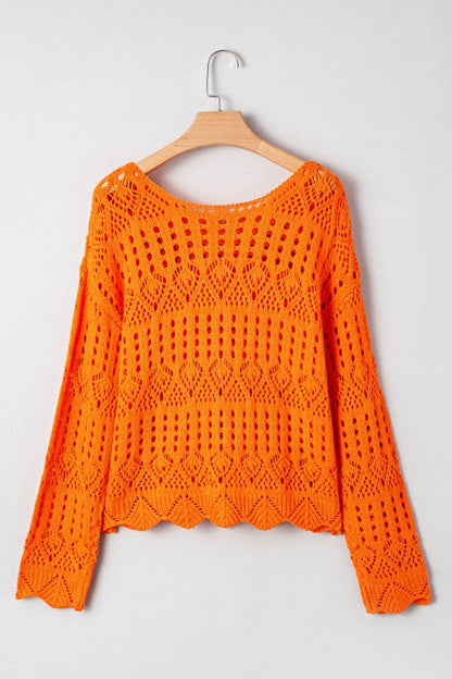 Solid Open Crochet Scallop Edge Sweater Shop Style & More | Fresh Looks, Everyday Deals & Free Shipping