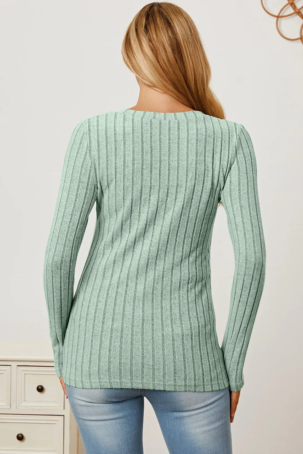 Basic Bae Full Size Ribbed V-Neck Long Sleeve T-Shirt New Era Fashion LLc