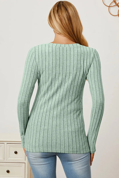 Basic Bae Full Size Ribbed V-Neck Long Sleeve T-Shirt New Era Fashion LLc