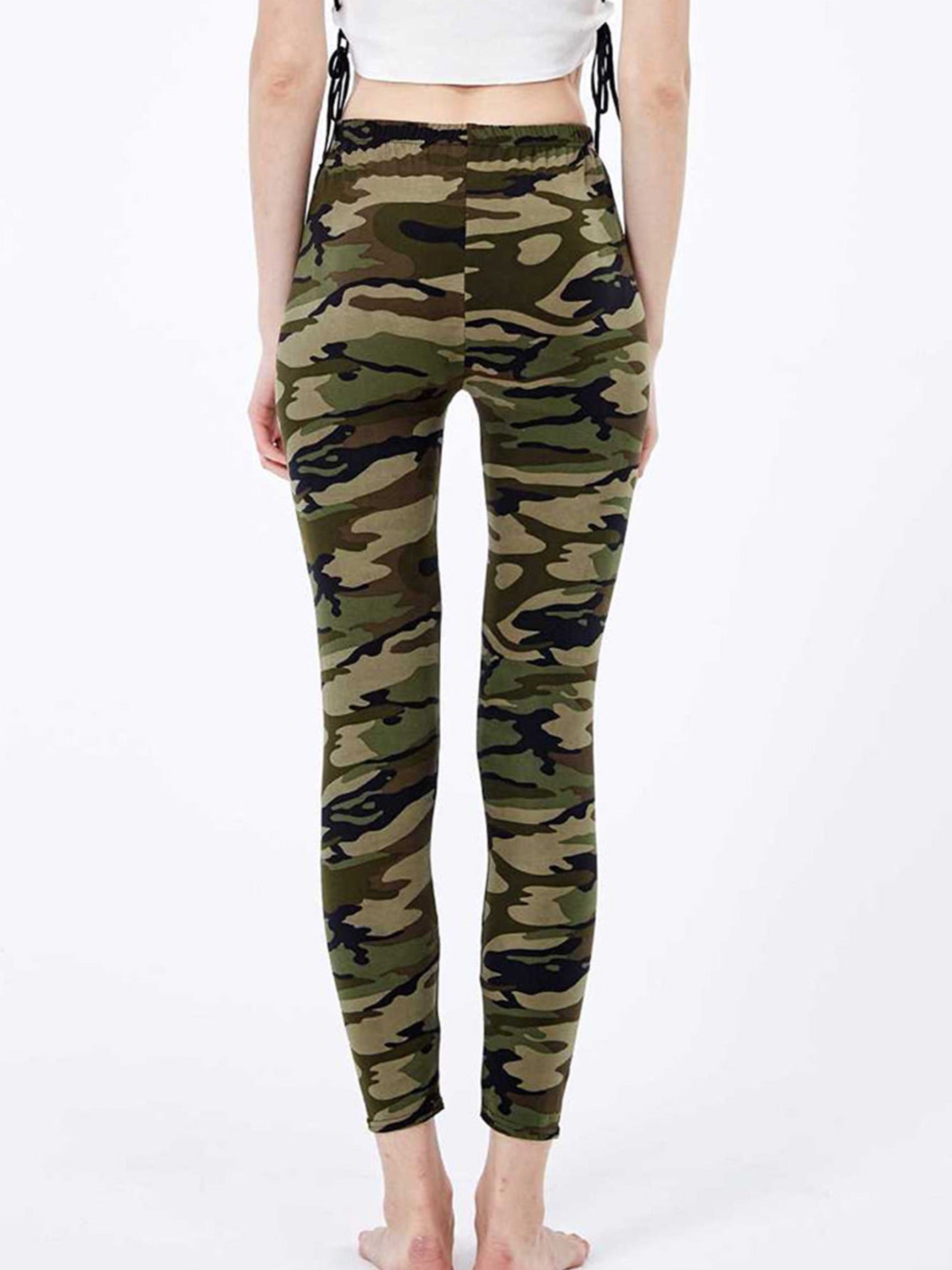 Camouflage Gray-Green Women's Casual Leggings, Cropped Length NovaCart