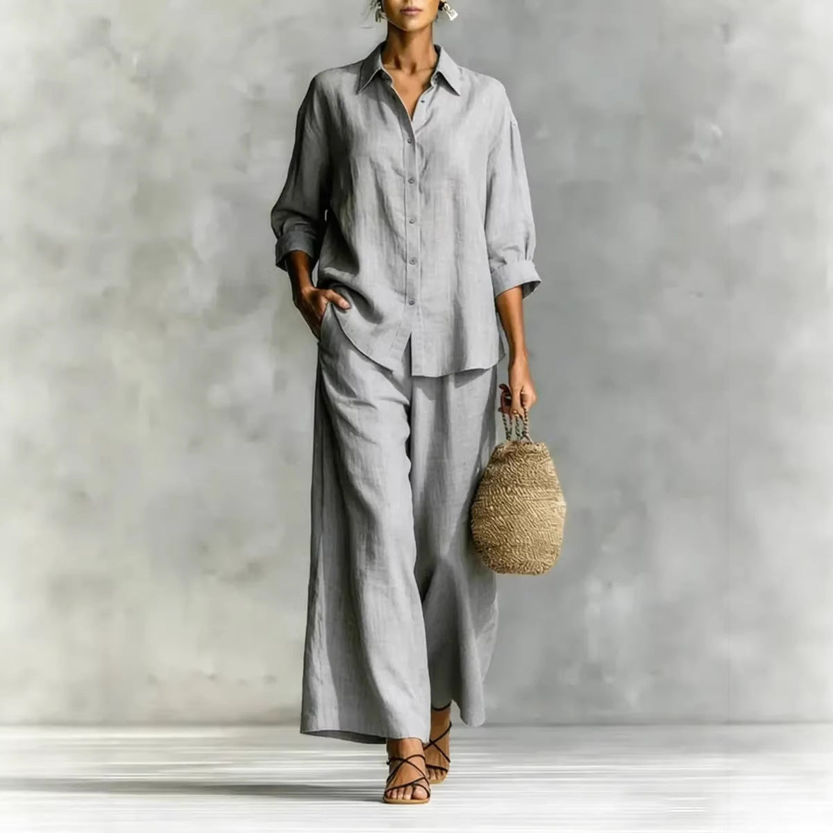 Cotton-Linen Shirt & Wide-Leg Pants Suit – 6 Colors, S–5XL FitiqueFit