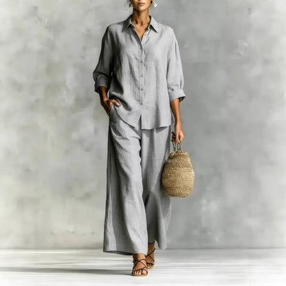 Cotton-Linen Shirt & Wide-Leg Pants Suit – 6 Colors, S–5XL FitiqueFit
