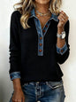Denim Collar Patchwork Pullover Knitwear Top – Women’s Street Style FitiqueFit