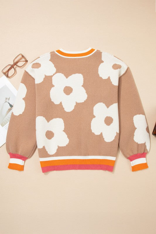 Flower Colorblock Contrast Stripe Baggy Sweater Shop Style & More | Fresh Looks, Everyday Deals & Free Shipping