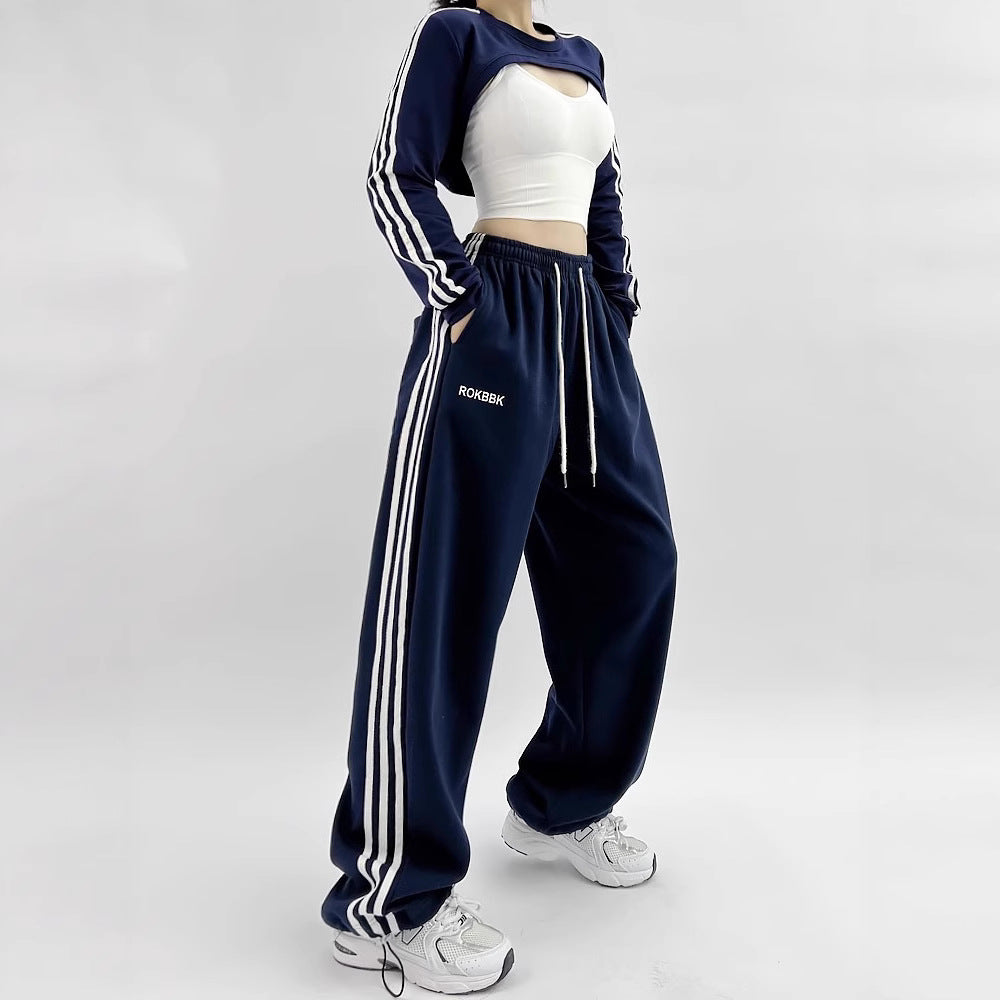 Embroidered Patchwork Wide-Leg Athletic Sweatpants | 4 Colors FitiqueFit