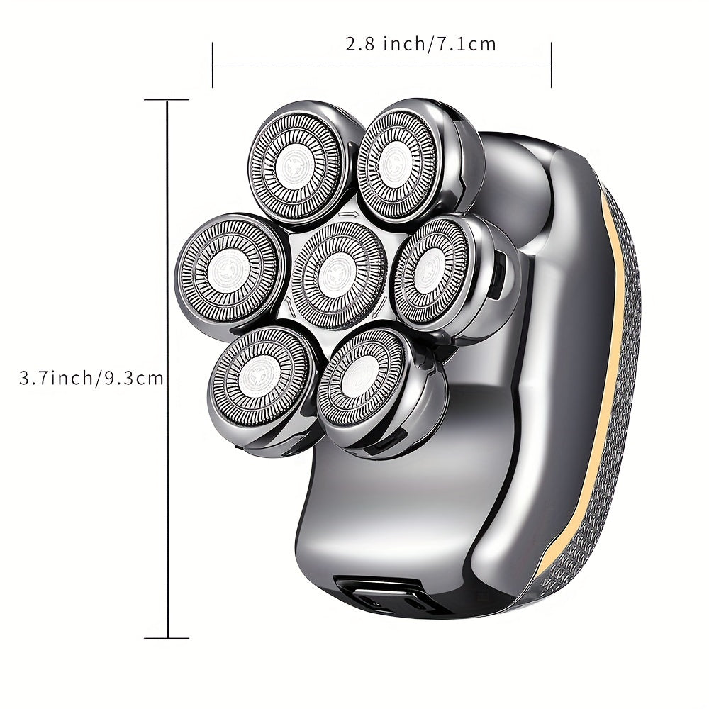 Men's Electronic Head Shaver Razor - Rechargeable Cordless Hair Shaving Razors For Bald Man 6 In 1 Wet Dry Beard Trimmer Body Hair Cutting Clipper Grooming Kit 7 Rotary Heads NovaCart