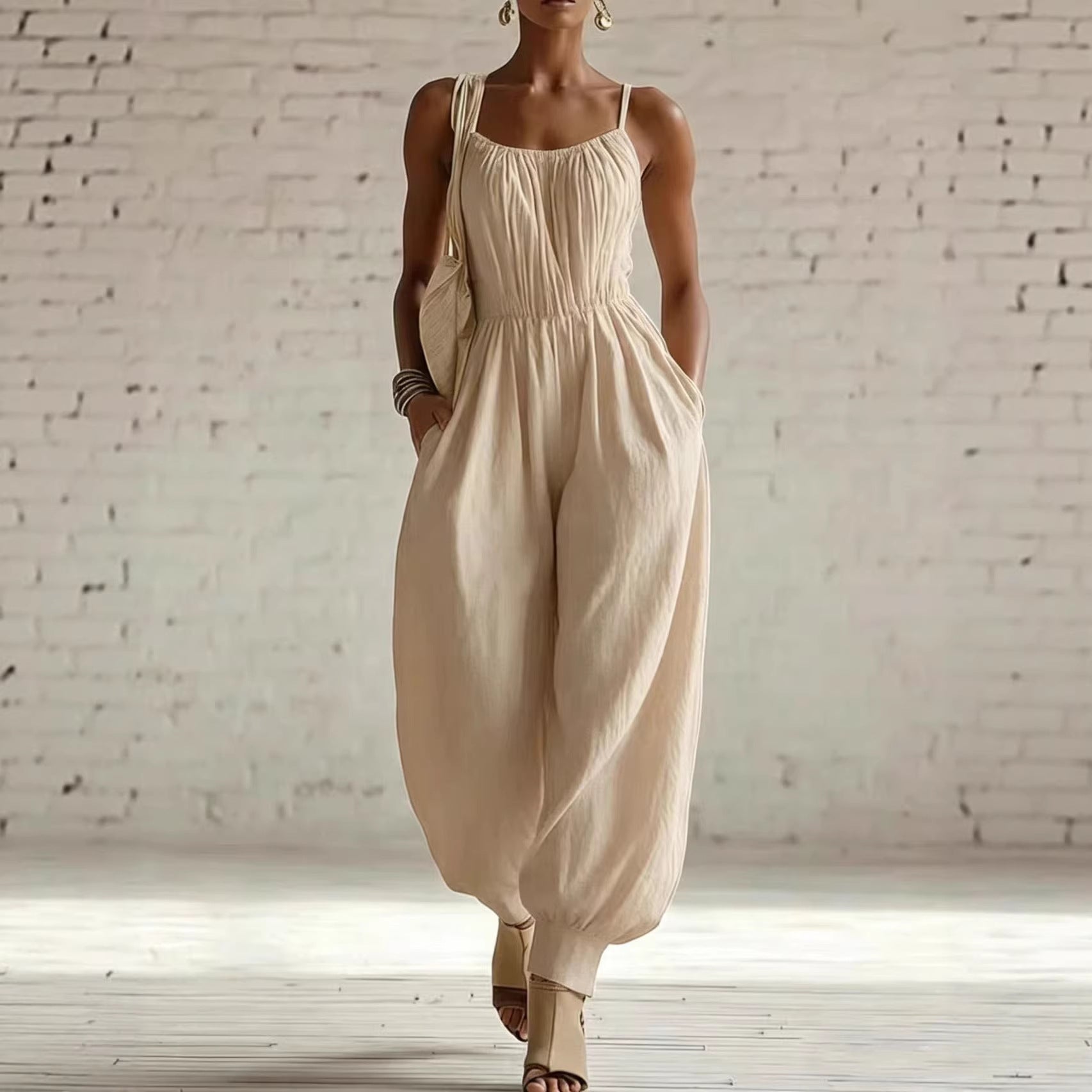 Women's Sleeveless Wide-Leg Jumpsuit – Knit, Low Waist, Flare Pants FitiqueFit