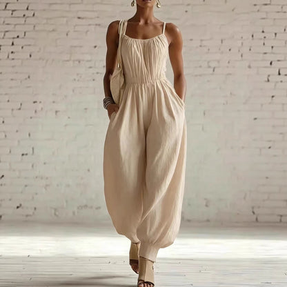 Women's Sleeveless Wide-Leg Jumpsuit – Knit, Low Waist, Flare Pants FitiqueFit