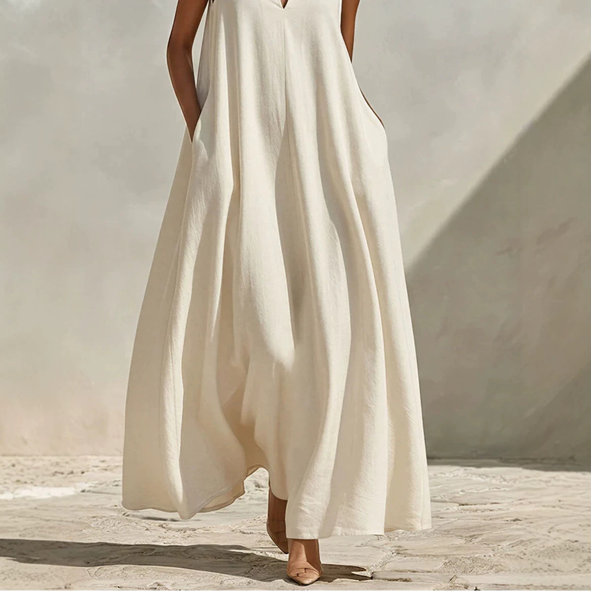Linen Blend Sleeveless Stand-Collar Maxi Dress – 5 Colors S–3XL FitiqueFit