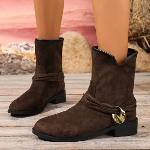 Casual Metal Buckle Slip-On Women’s Martin Boots FitiqueFit