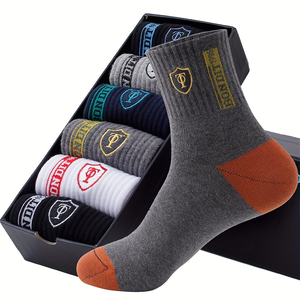 6-Pack Minimalist Casual Letter Mid-Calf Socks, Breathable Business Men's Socks NovaCart