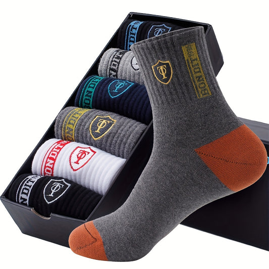 6-Pack Minimalist Casual Letter Mid-Calf Socks, Breathable Business Men's Socks NovaCart
