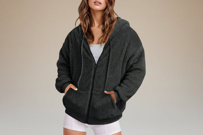 Long Zip-Up Hoodie – Soft Cotton Velvet, Oversized Fit FitiqueFit
