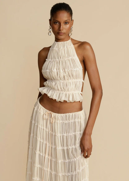 🌴 2-Piece Women's Beachwear Set – Sleeveless Halter Crop Top FitiqueFit