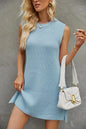 Women's Solid Color Round Neck Knit Dress with Slit