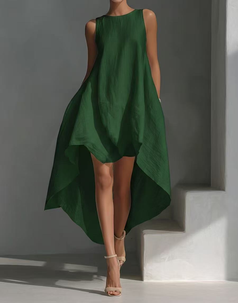 Sleeveless High-Low Irregular Hem Linen Blend Dress – Women's Summer Dress FitiqueFit
