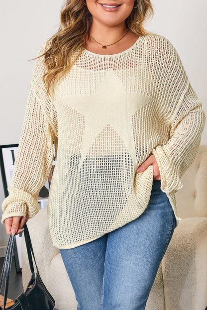 Parchment Hollow Out Knit Star Pattern Accent Plus Size Jumper Garden Naked Curves