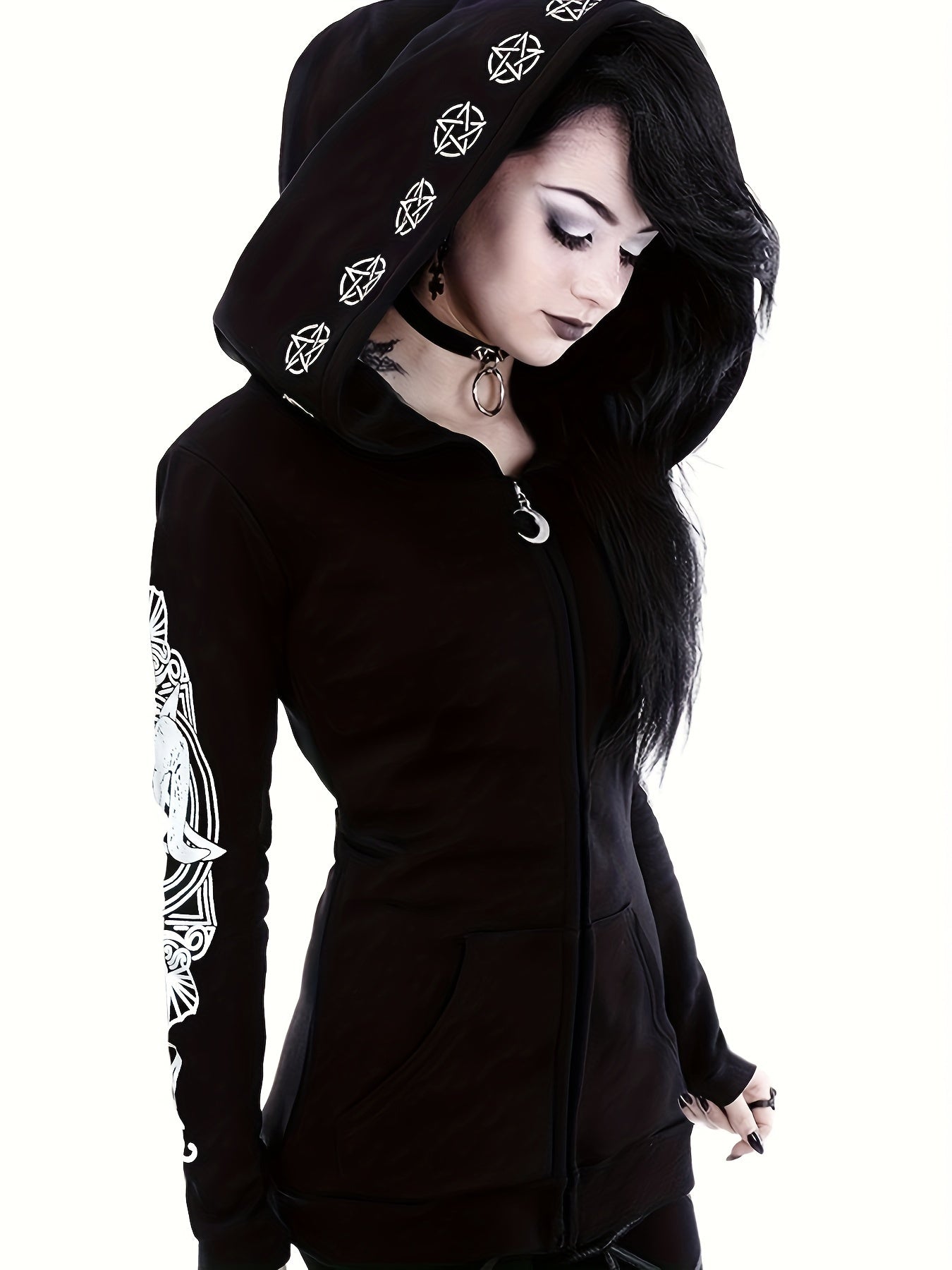 Women's Fashion Punk Style Geometric Print Zipper Sweatshirt NovaCart