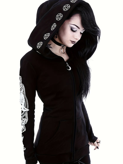 Women's Fashion Punk Style Geometric Print Zipper Sweatshirt NovaCart