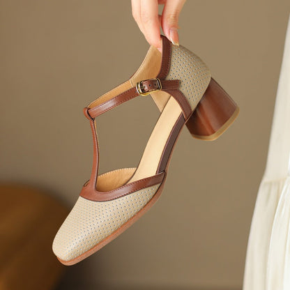 Women's Leather T-Strap Mule Sandals FitiqueFit