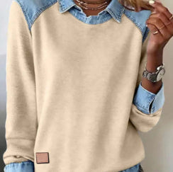 Denim Collar Patchwork Pullover Knitwear Top – Women’s Street Style FitiqueFit