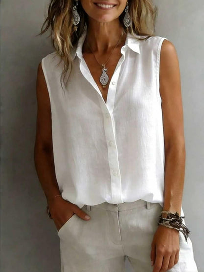 Women's Solid Color Lapel Sleeveless Top FitiqueFit