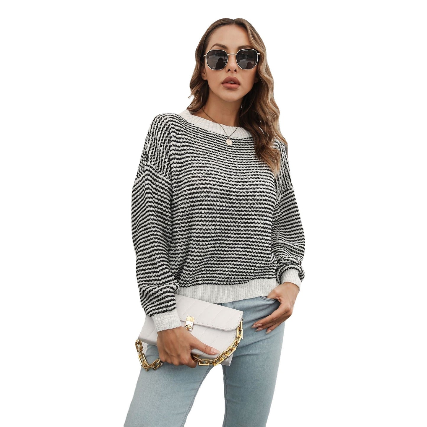 Striped Sweater Women's Loose Long Sleeve Casual Grayceful LLC