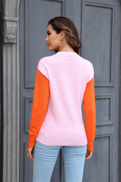 Angel Wings Round Neck Contrast Color Dropped Shoulder Sweater New Era Fashion LLc