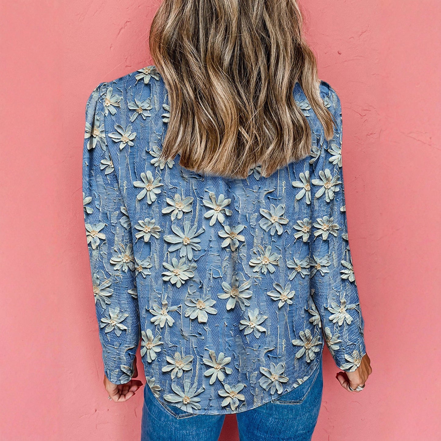 Women's Retro Floral Print Chiffon Blouse – Loose Fit Long-Sleeve Top FitiqueFit