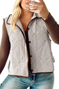 Brown Stripe Quilted Wavy Hem Snap Button Plus Size Vest Garden Naked Curves